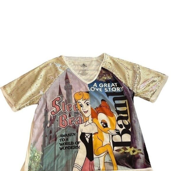 DISNEY SLEEPING BEAUTY BAMBI V-NECK SEQUIN TOP GIRLS Color White XL - Picture 2 of 7
